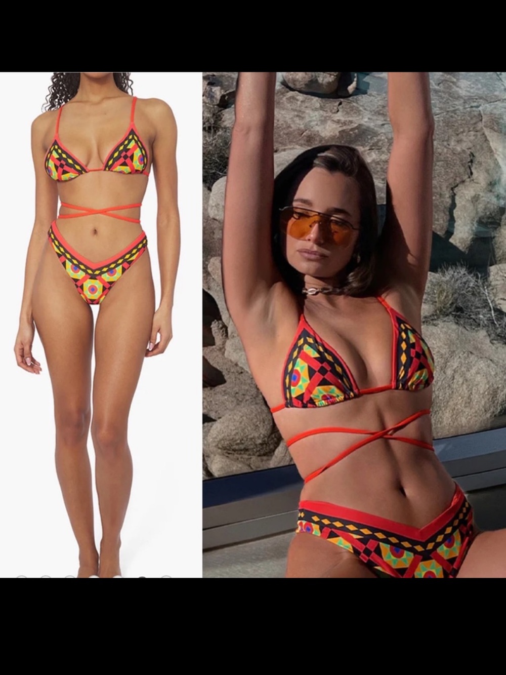 WeWoreWhat Cooper Wrap Bikini Top & Delilah Bikini Bottom Mosaic Print size S